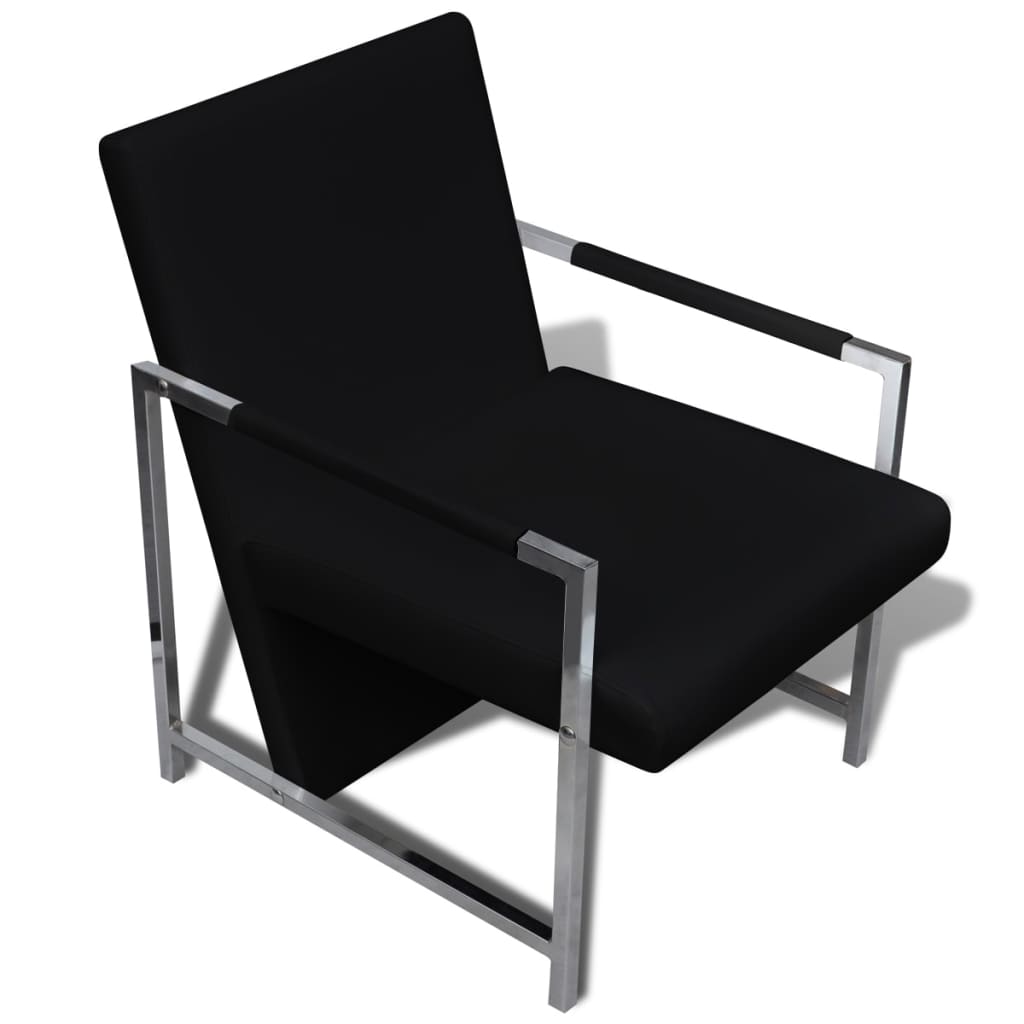 vidaXL atpūtas krēsli, 2 gab., hromēts rāmis, melna mākslīgā āda