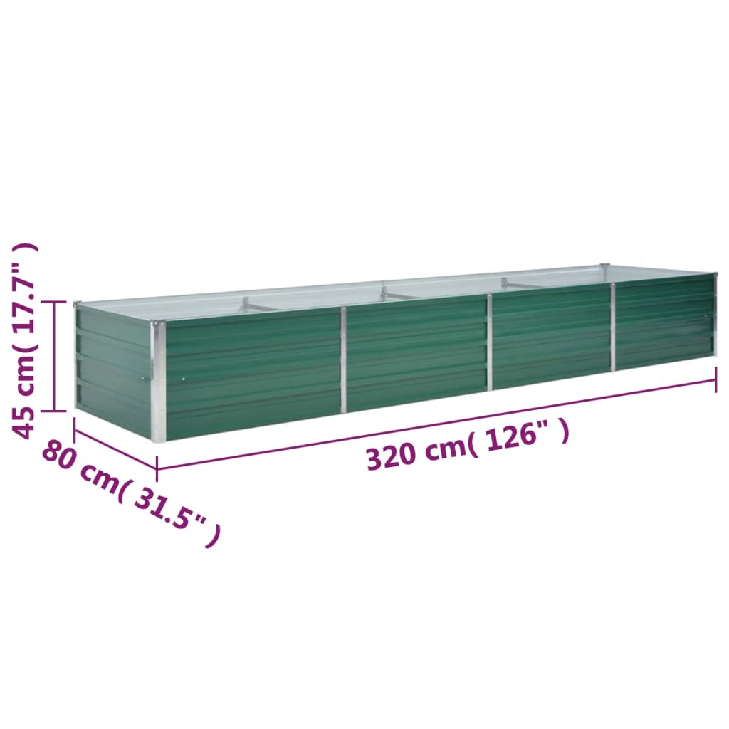 vidaXL augstā puķu kaste, cinkots tērauds, 320x80x45 cm, zaļa