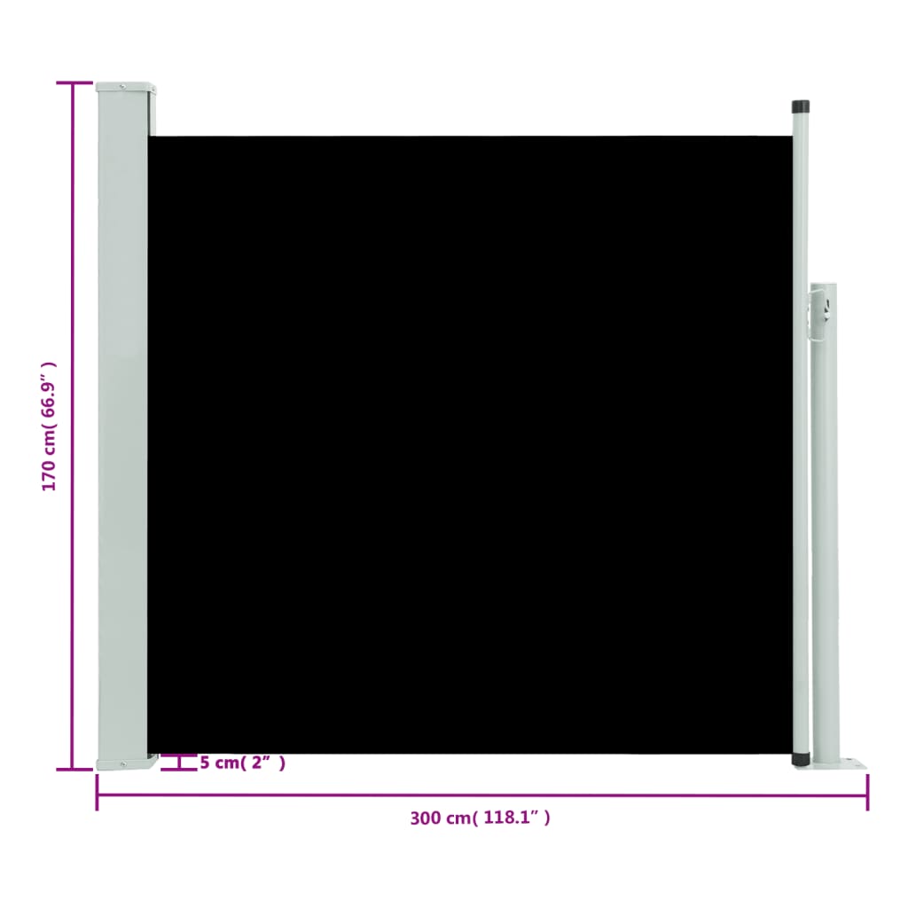 vidaXL izvelkama sānu markīze, melna, 170x300 cm