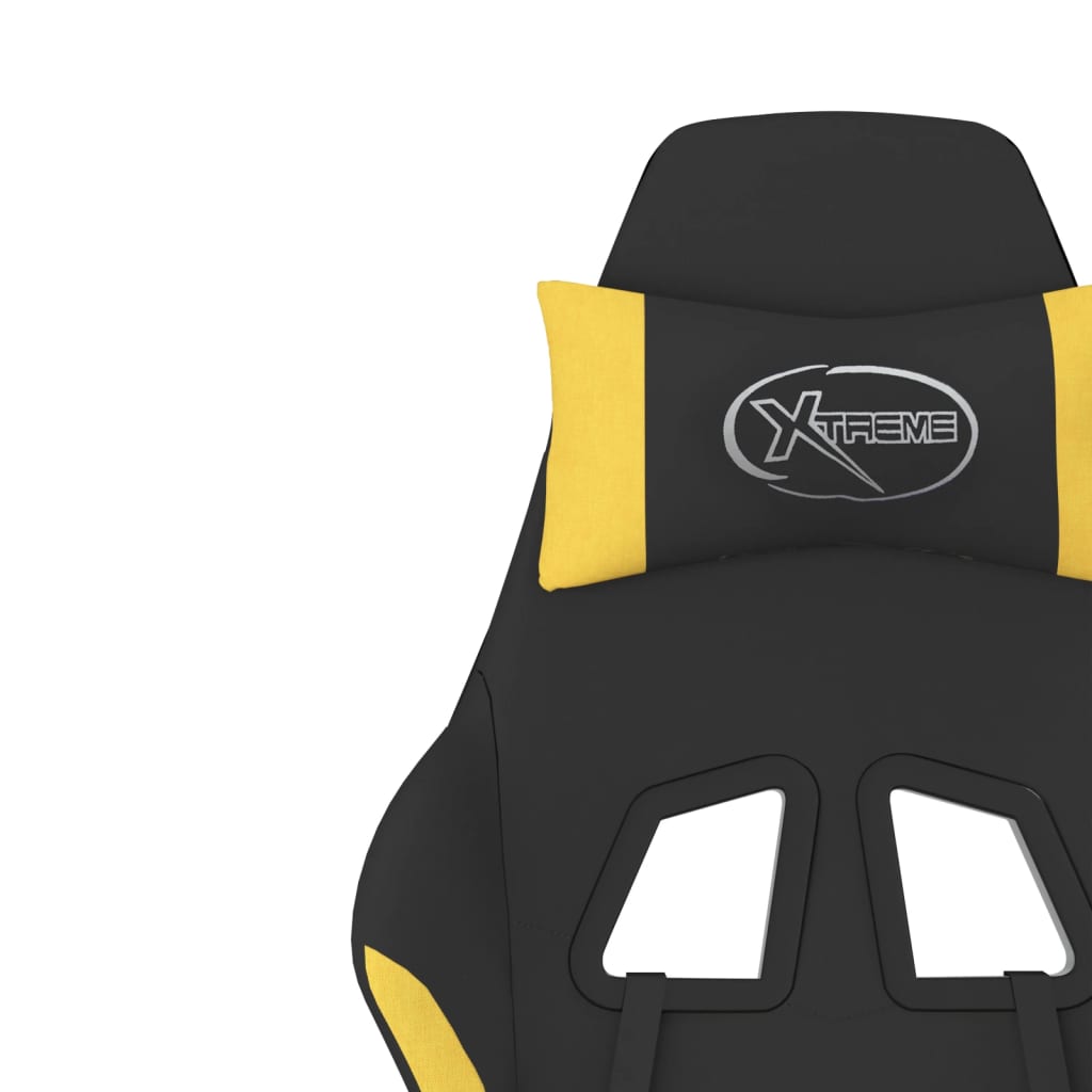 vidaXL masāžas datorspēļu krēsls, kāju balsts, melns, dzeltens audums