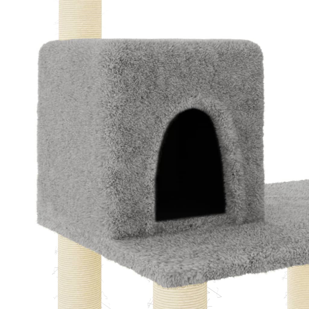 vidaXL kaķu māja ar sizala stabiem nagu asināšanai, 118,5 cm, pelēka