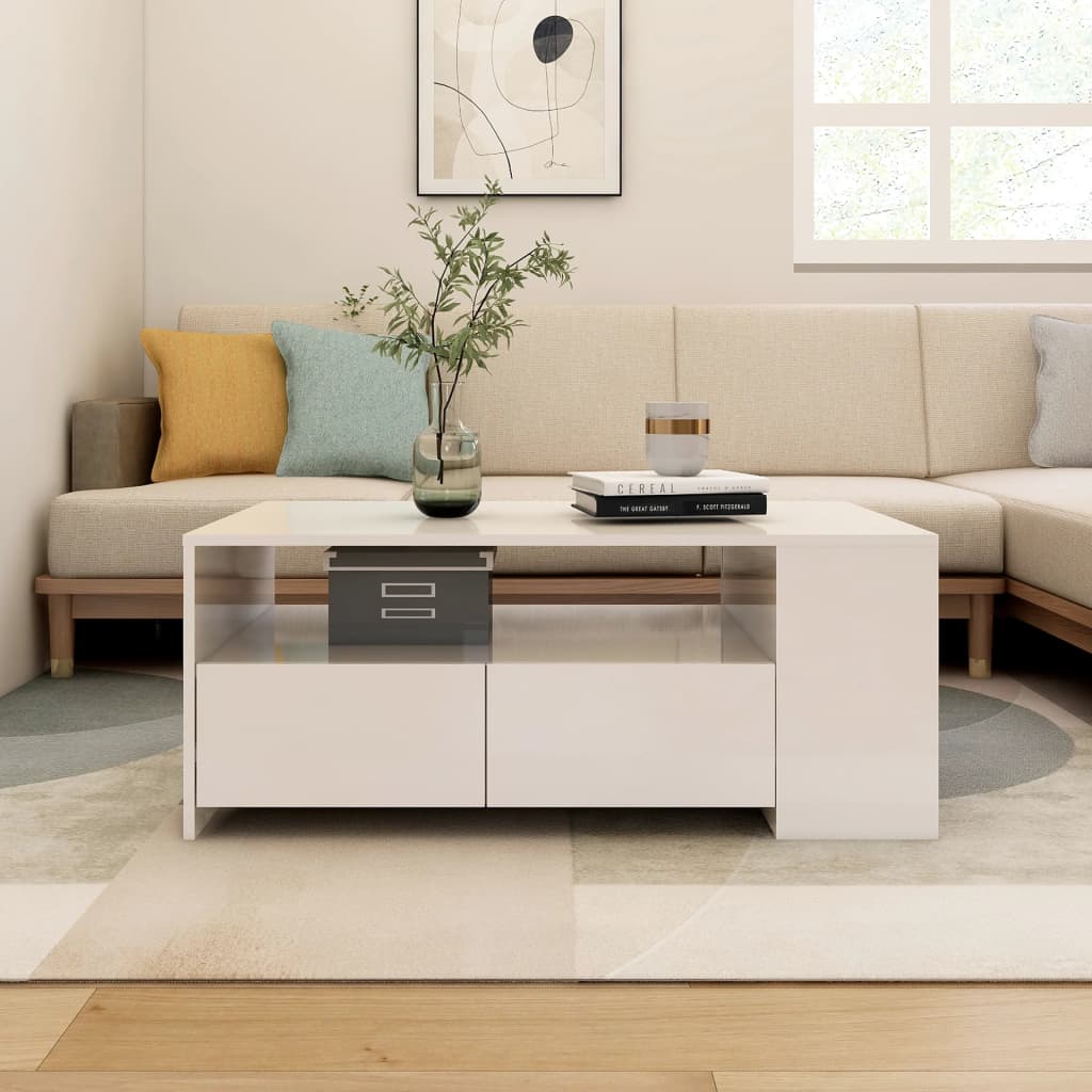vidaXL kafijas galdiņš, spīdīgi balts, 102x55x42 cm, inženierijas koks