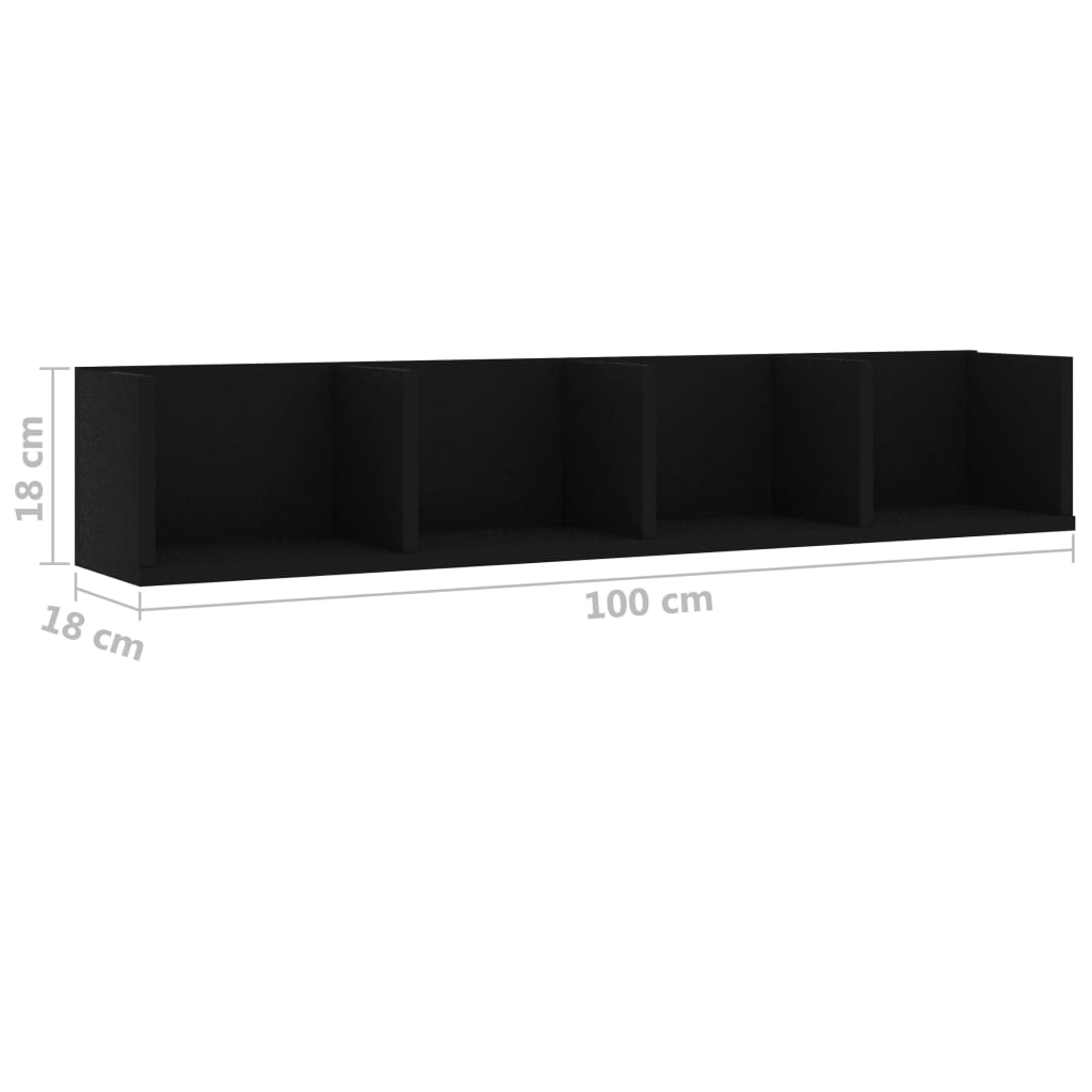 vidaXL CD sienas plaukts, melns, 100x18x18 cm, skaidu plāksne