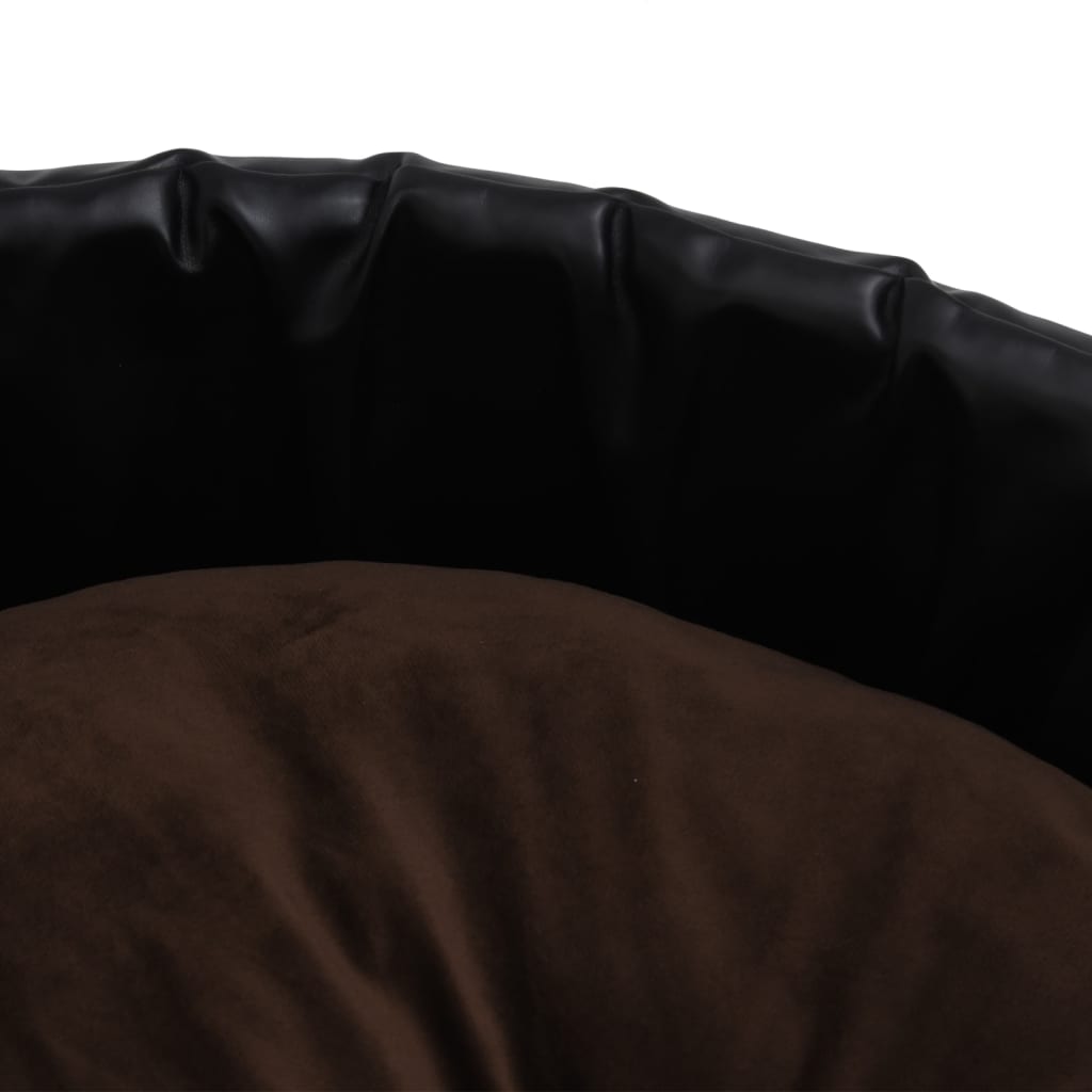 vidaXL suņu gulta, brūna ar melnu, 99x89x21 cm, plīšs, mākslīgā āda