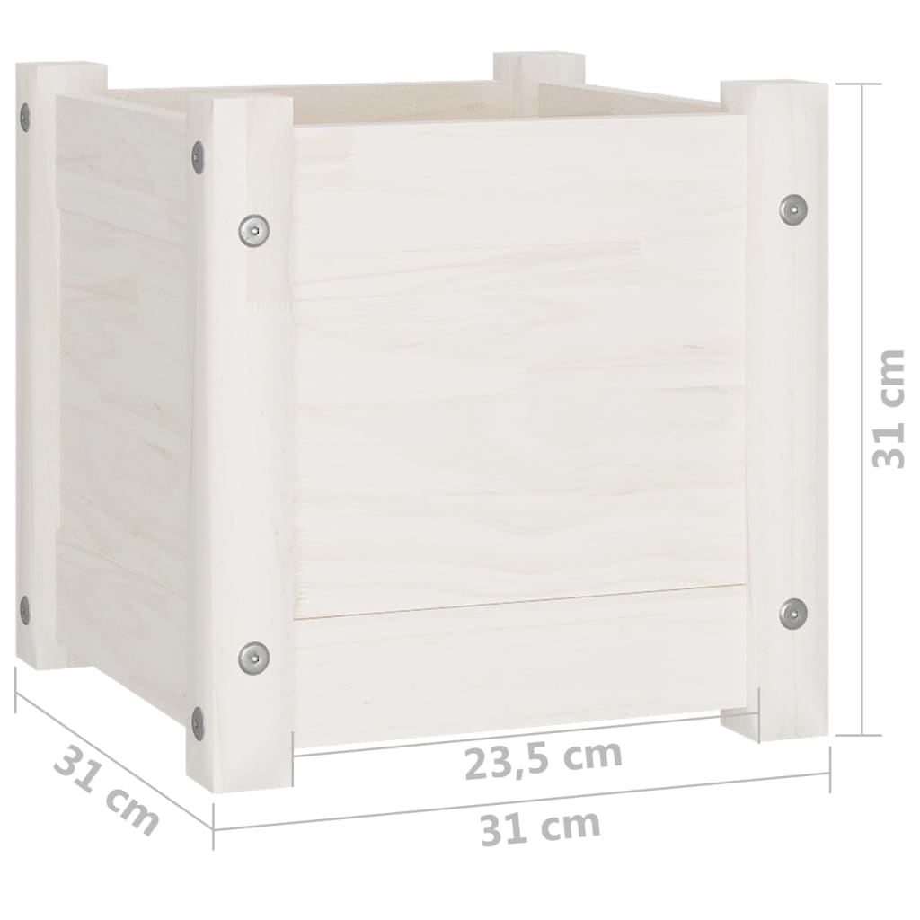 vidaXL dārza puķu kastes, 2 gab., baltas, 31x31x31 cm, priedes koks