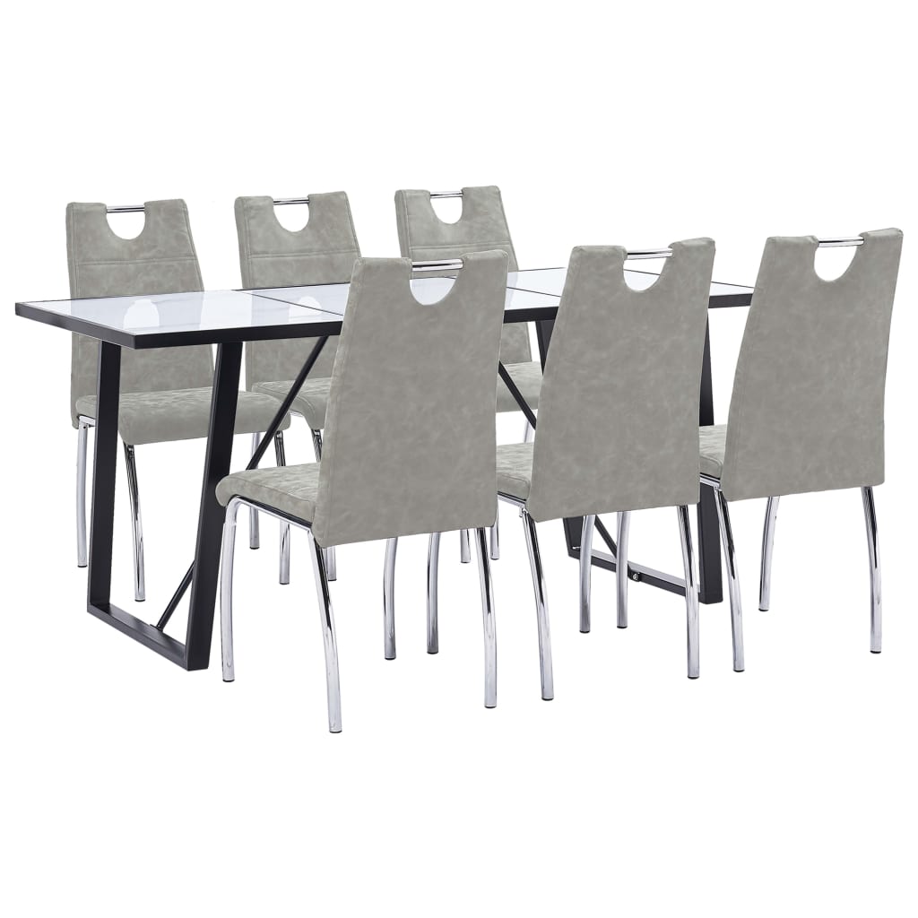 vidaXL virtuves galds un 6 krēsli, gaiši pelēka mākslīgā āda