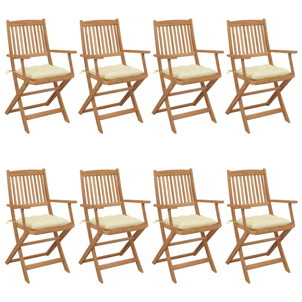 vidaXL saliekami dārza krēsli ar matračiem, 8 gab., akācijas masīvkoks