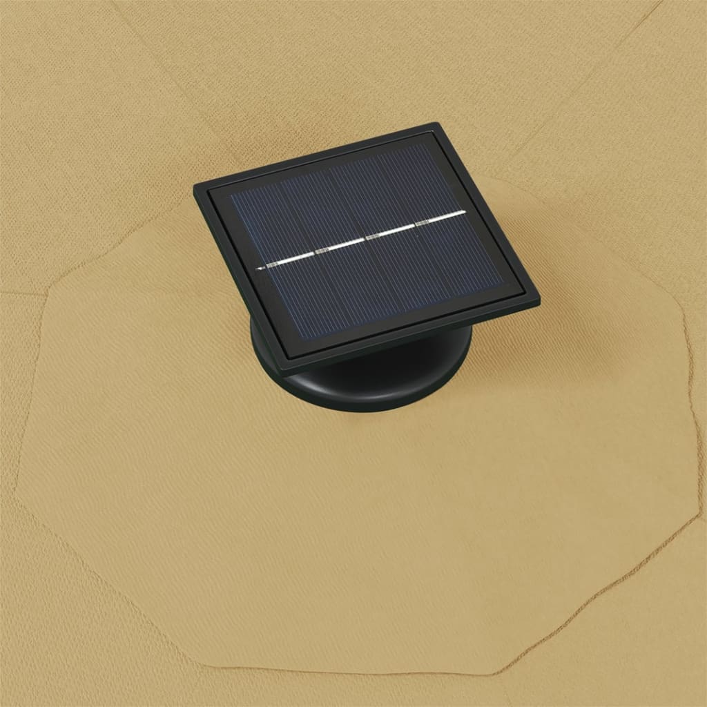 vidaXL saulessargs ar metāla kātu un LED, pelēkbrūns, 300 cm