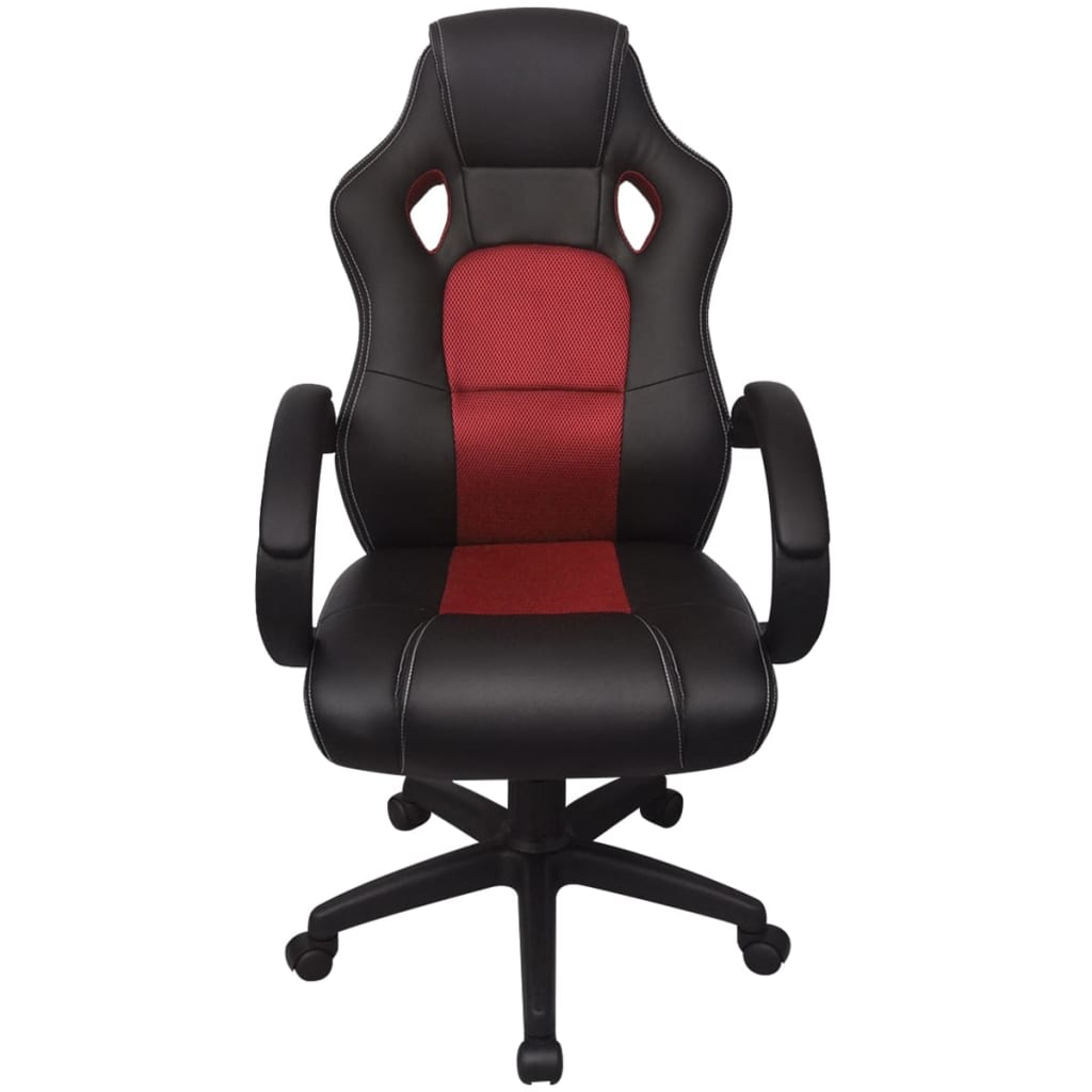 vidaXL biroja krēsls, sacīkšu sēdekļa forma, sarkana mākslīgā āda