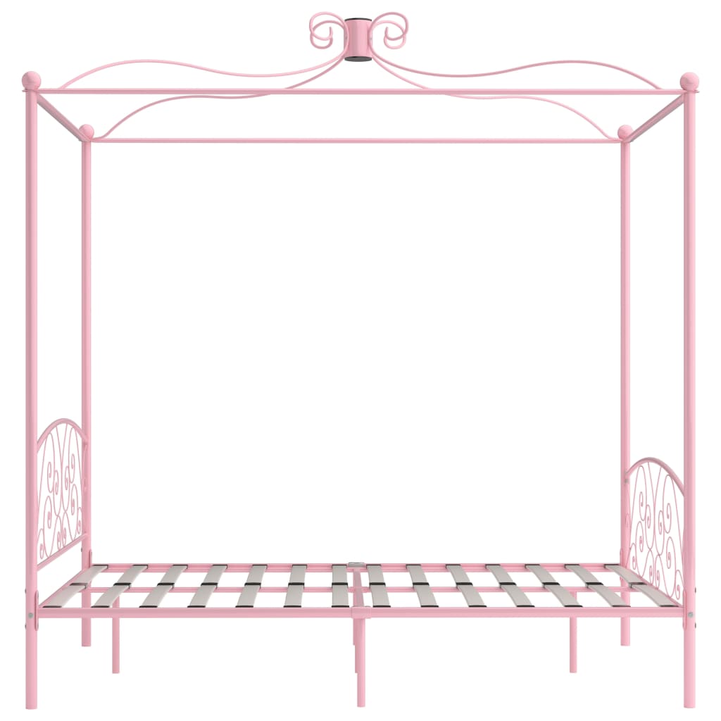 vidaXL gultas rāmis ar nojumi, rozā, metāls, 120x200 cm