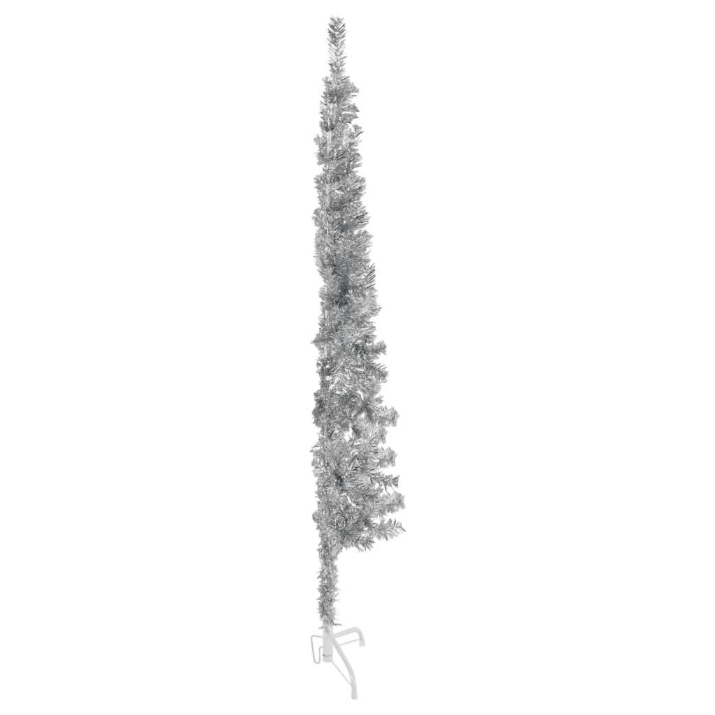 vidaXL mākslīgā Ziemassvētku egle, statīvs, pusapaļa, sudraba, 120 cm