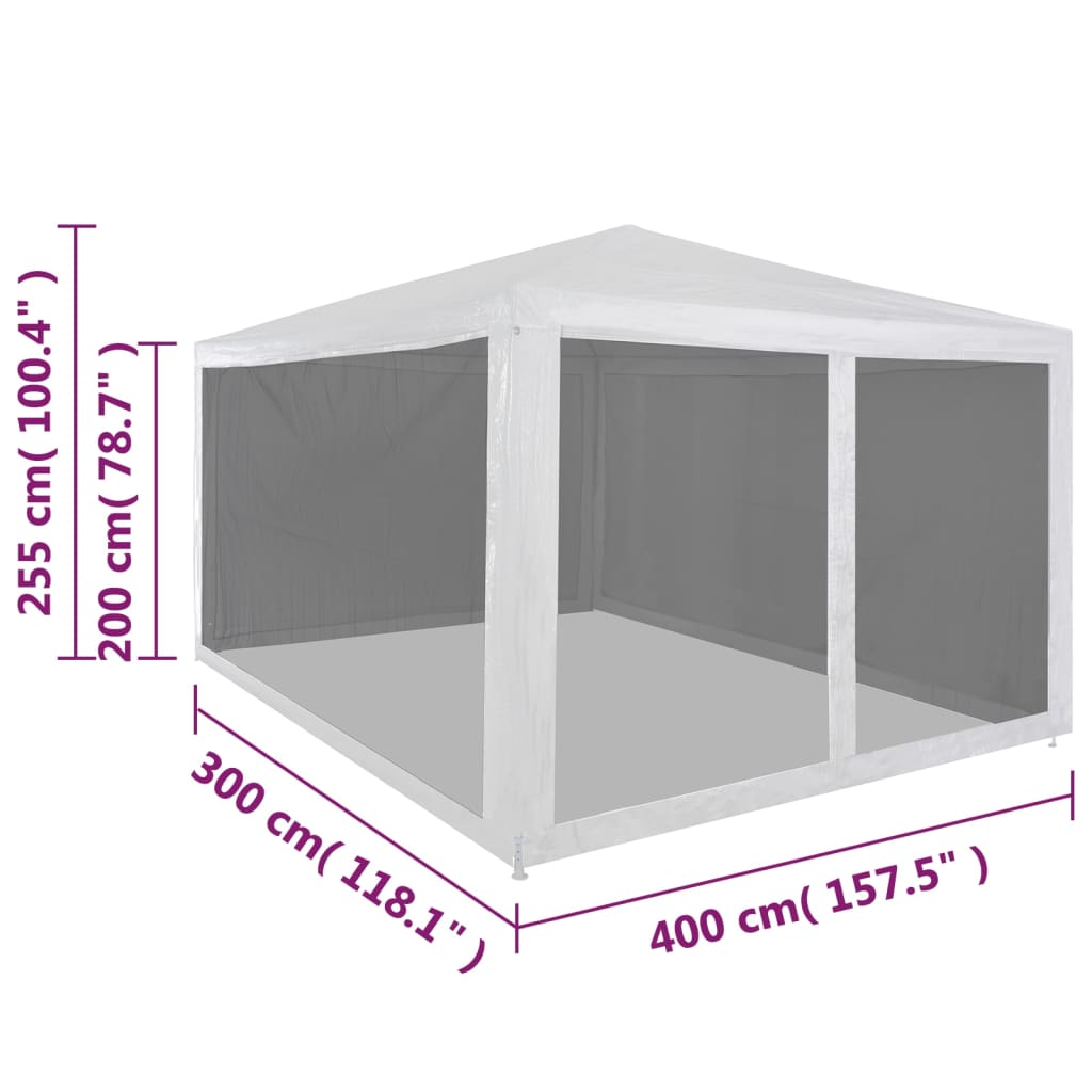 vidaXL svinību telts ar 4 sieta sienām, 4x3 m