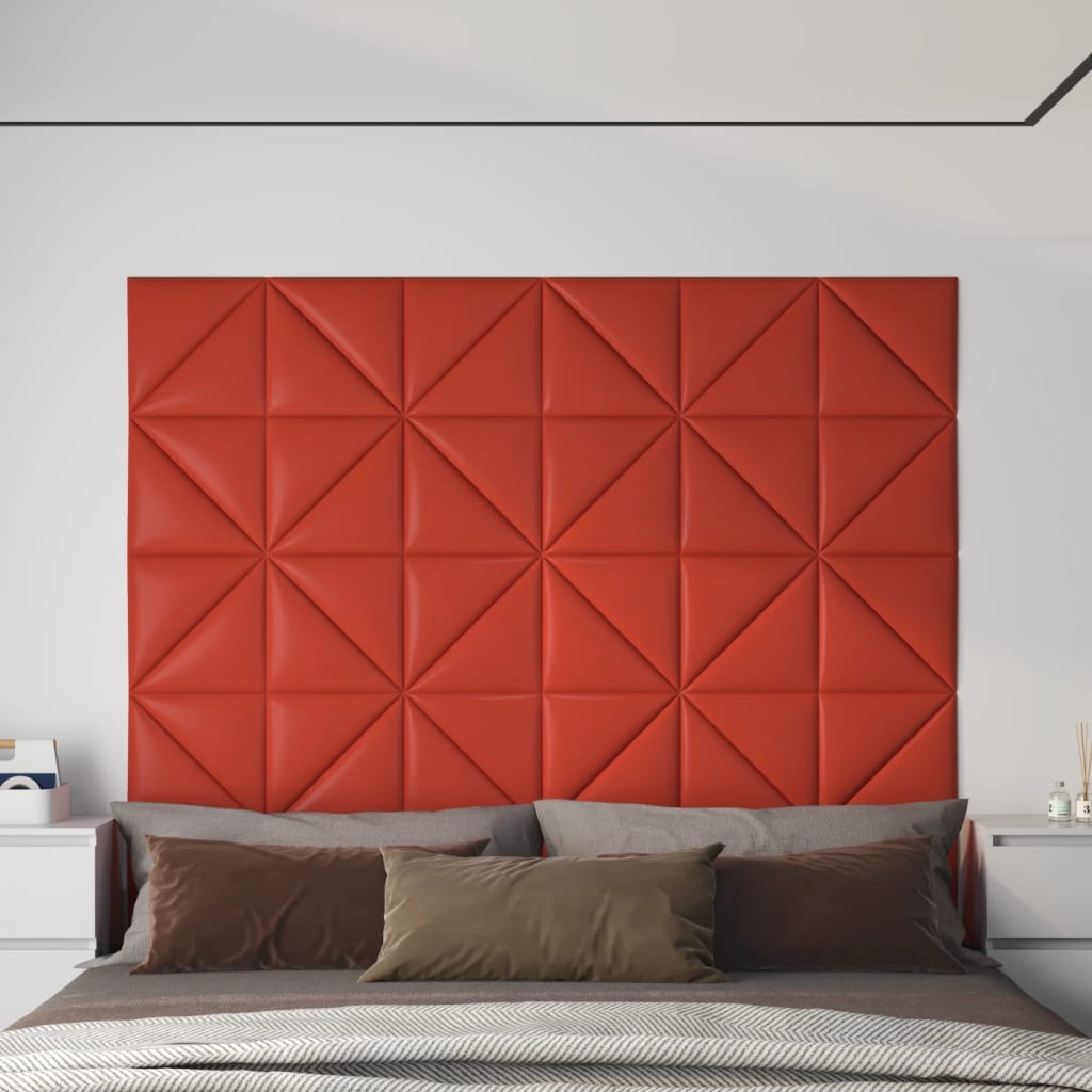vidaXL sienas paneļi, 12 gb., sarkani, 30x30 cm, mākslīgā āda, 0,54 m²