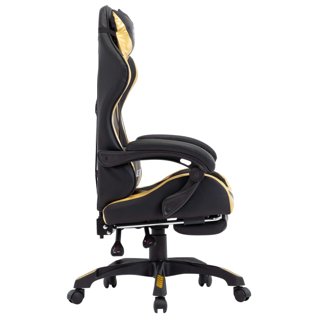 vidaXL biroja krēsls ar kāju balstu, zeltaina un melna mākslīgā āda