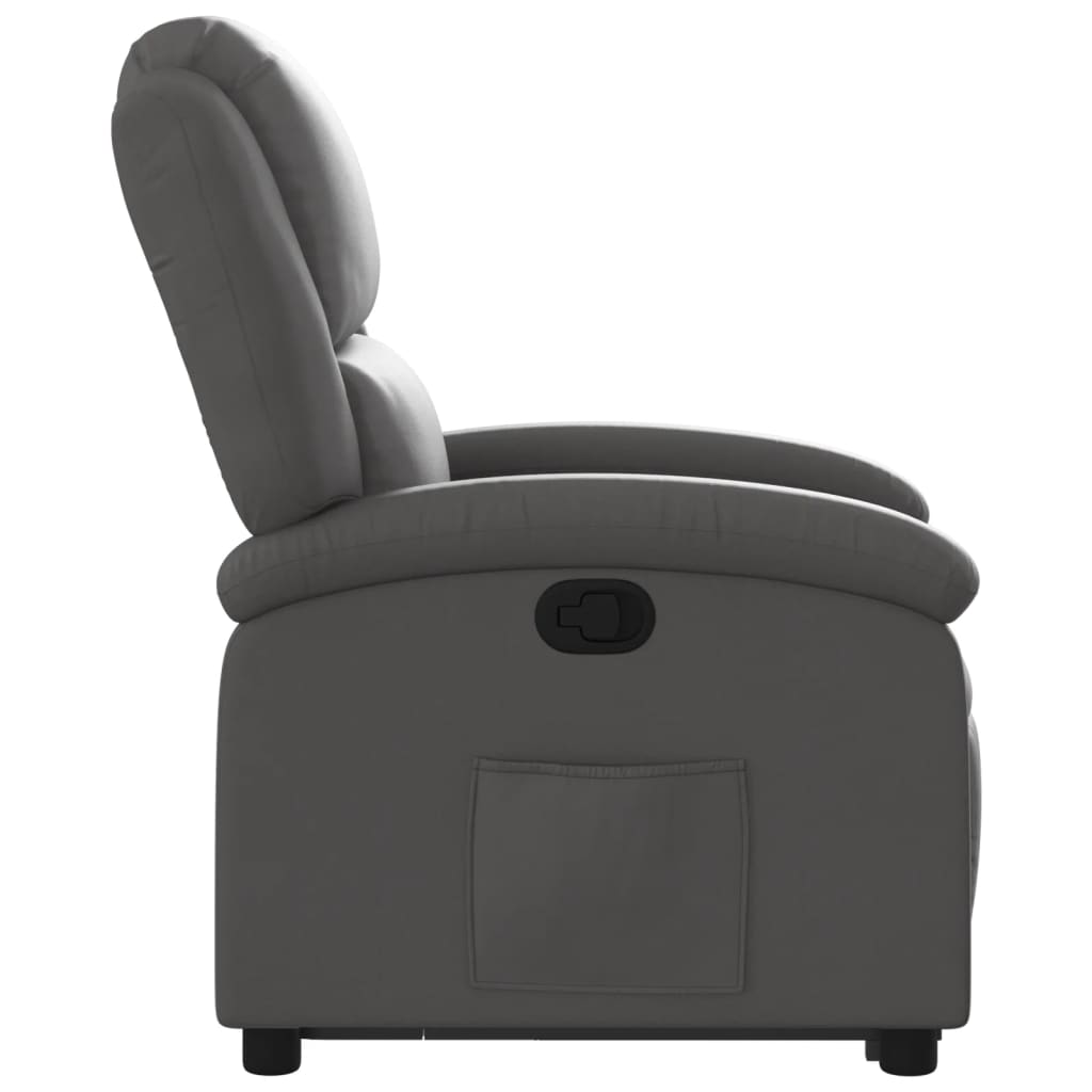 vidaXL atpūtas krēsls, paceļams, atgāžams, pelēka dabīgā āda