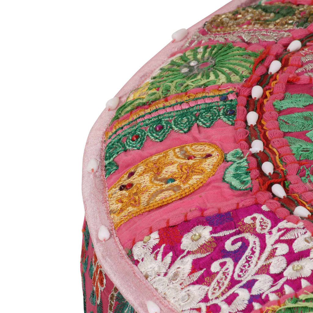 vidaXL tekstilmozaīkas pufs, kokvilna, roku darbs, 40x20 cm, rozā