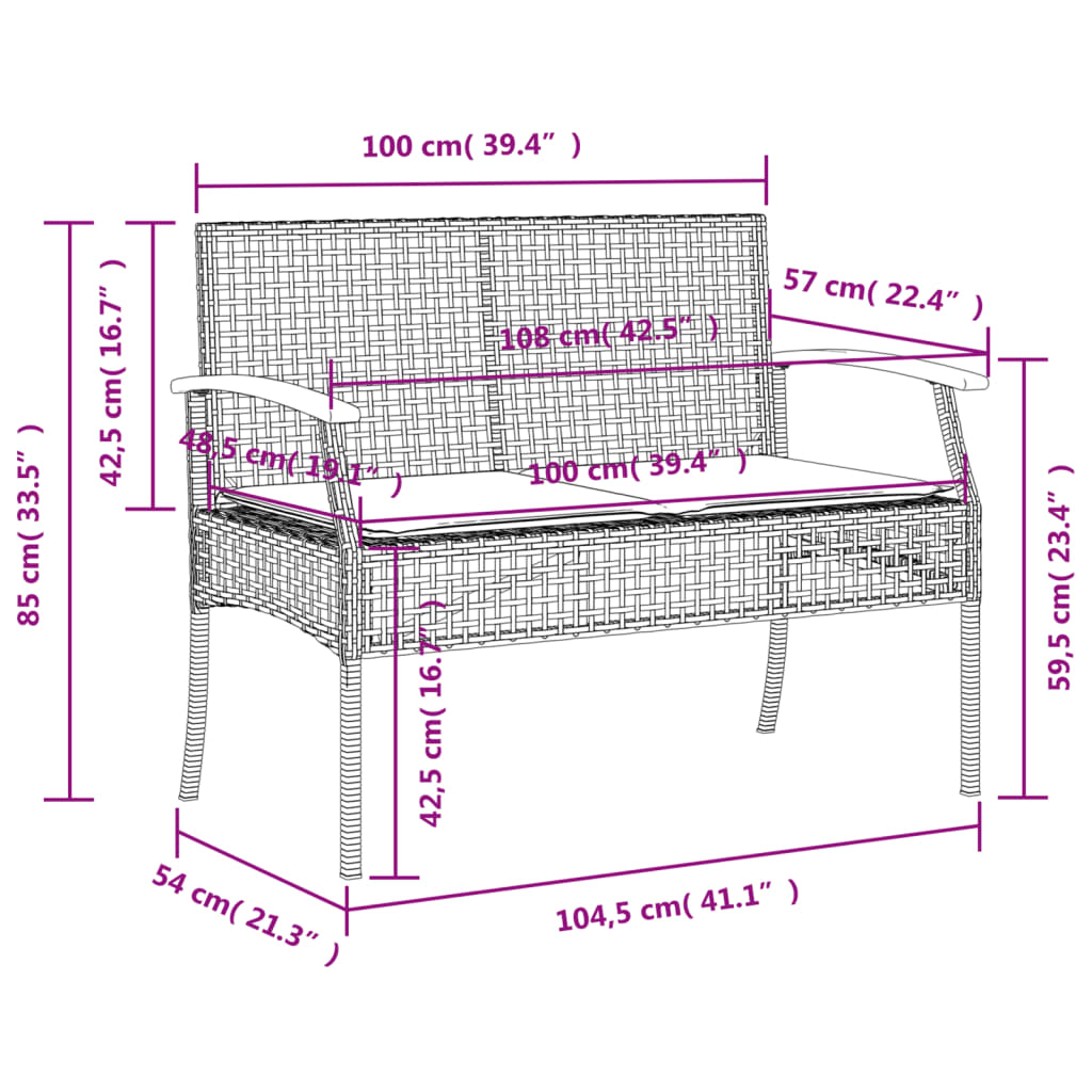 vidaXL 3-daļīgs dārza mēbeļu komplekts, matrači, PE rotangpalma