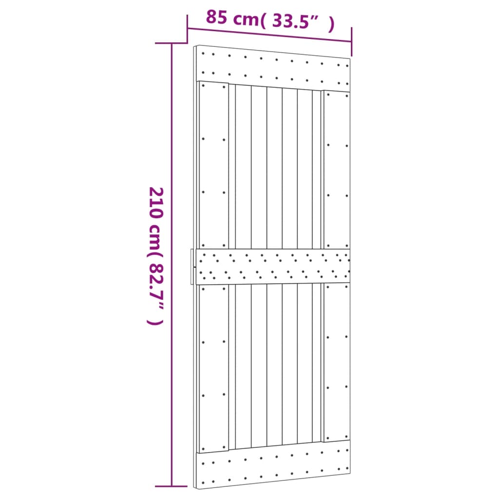 vidaXL bīdāmās durvis ar stiprinājumiem, 85x210 cm, priedes masīvkoks