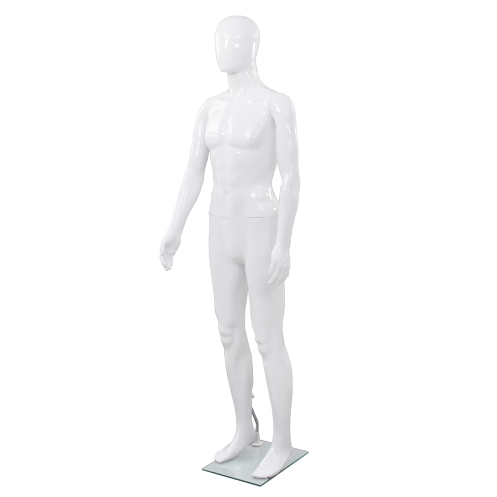 vidaXL vīriešu manekens, pilna auguma, stikla pamatne, 185 cm, balts