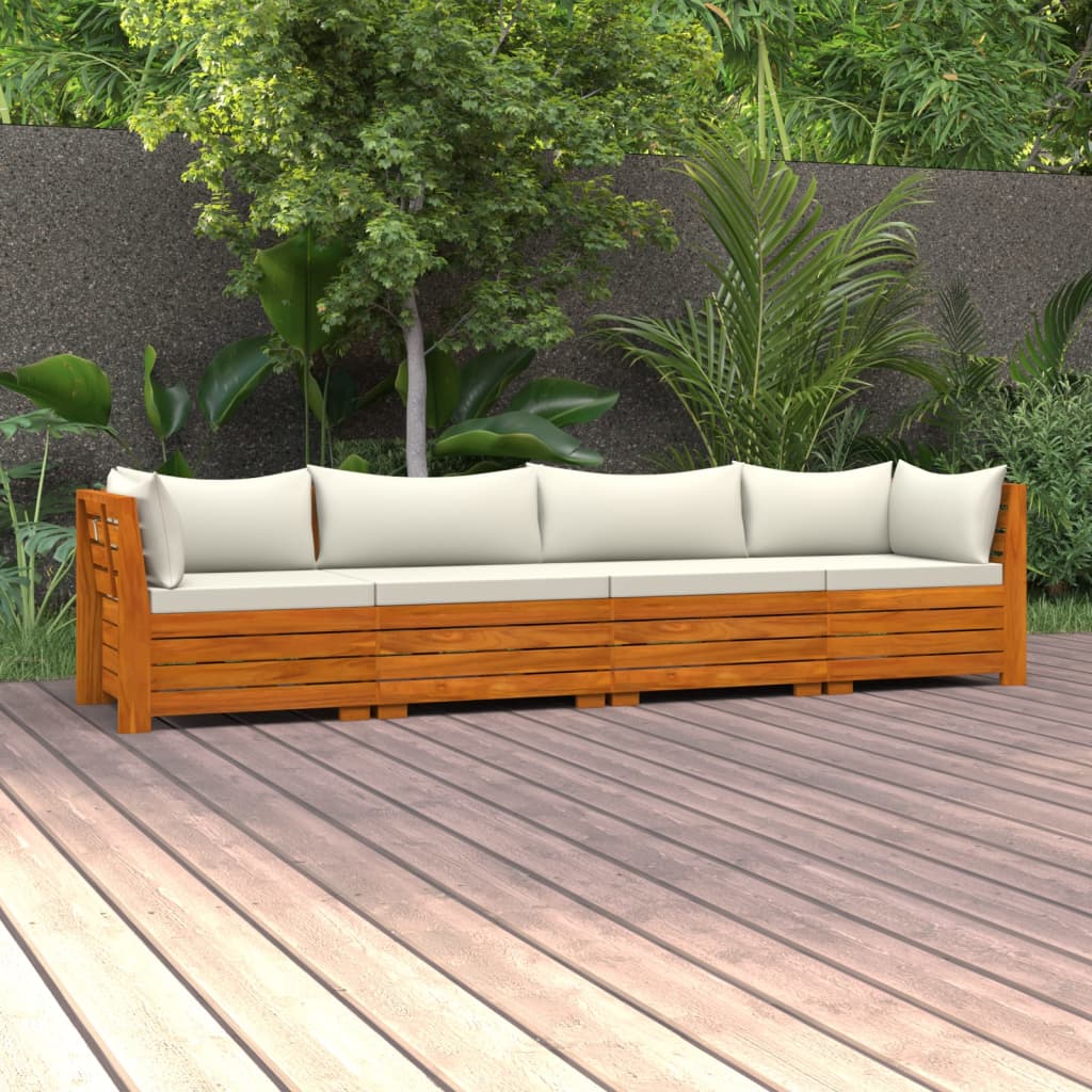 vidaXL četrvietīgs dārza dīvāns ar matračiem, akācijas masīvkoks