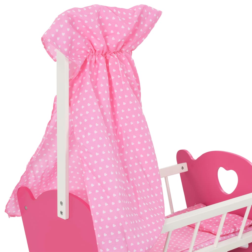 vidaXL leļļu gulta ar baldahīnu, MDF, 50x34x60 cm, rozā