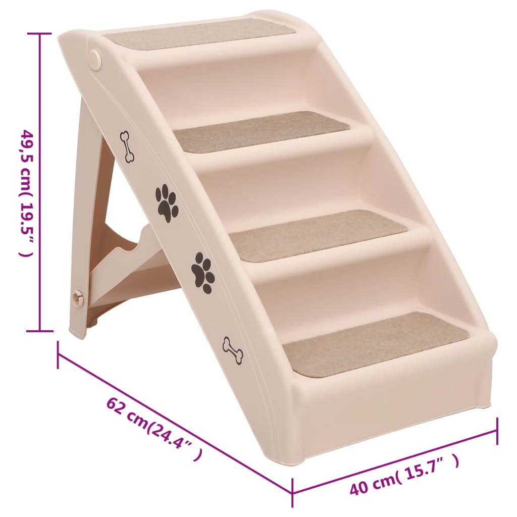 vidaXL saliekamas suņu kāpnes, 62x40x49,5 cm, krēmkrāsas