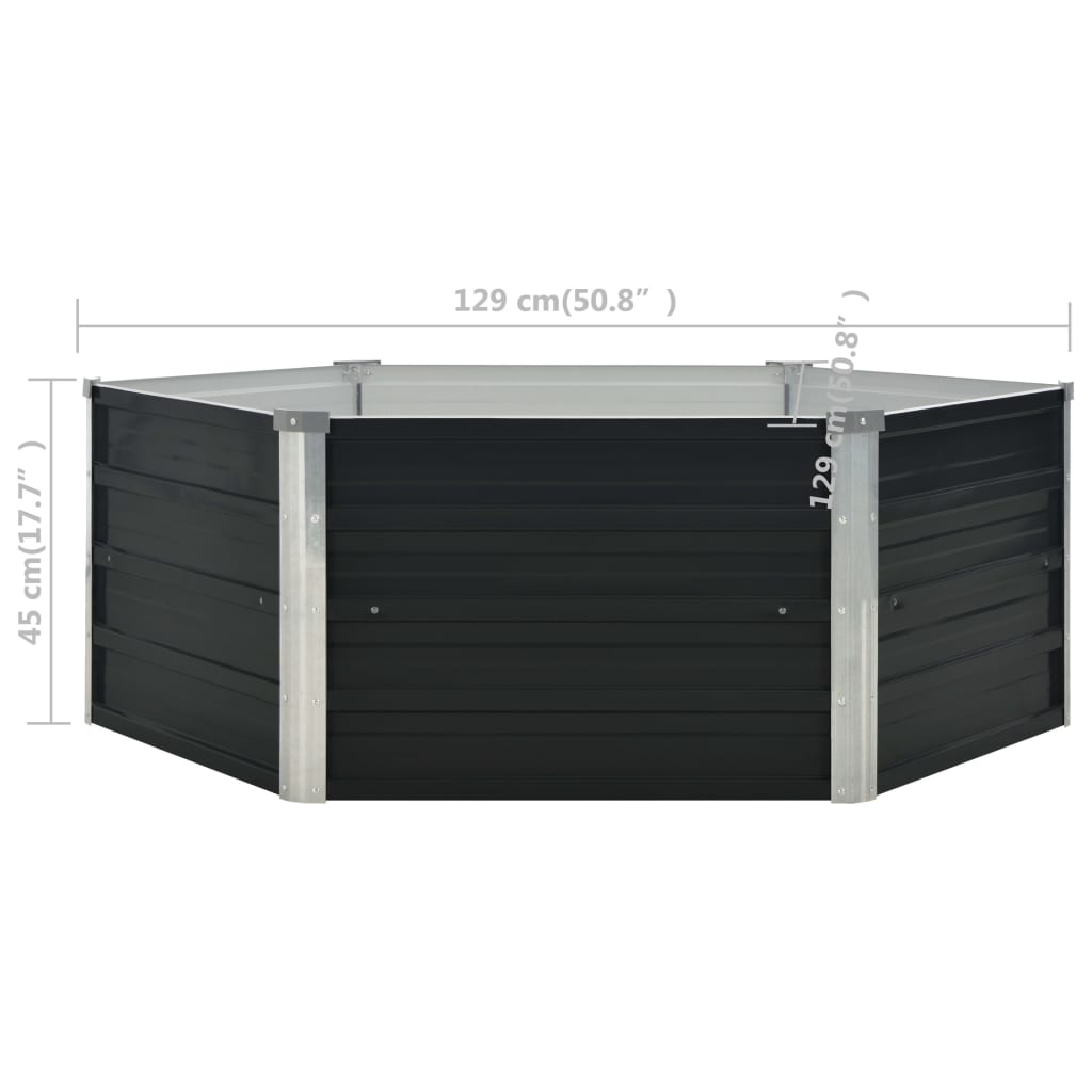 vidaXL puķu kaste, 129x129x45 cm, cinkots tērauds, antracītpelēka