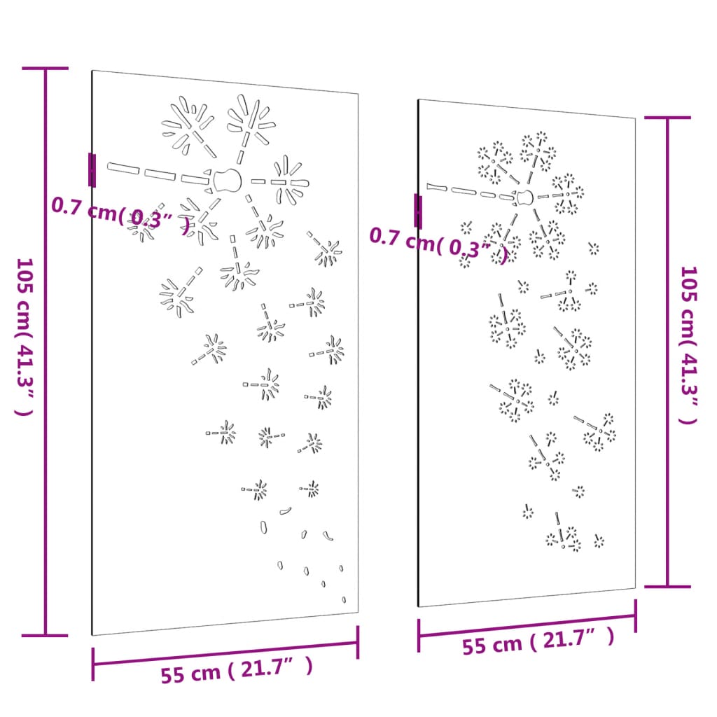 vidaXL dārza sienas rotājumi, 2 gab., 105x55 cm, tērauds, rūsas efekts