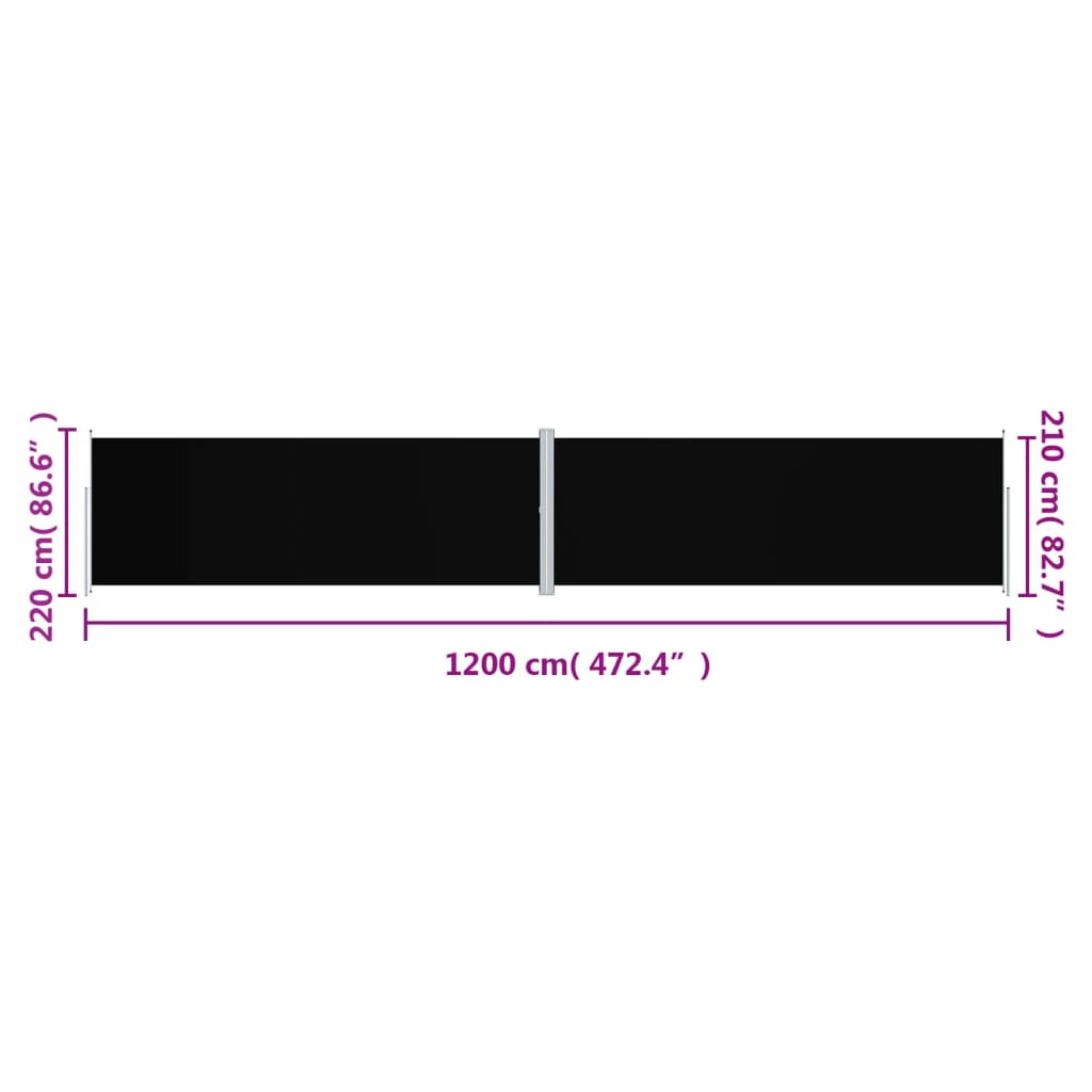 vidaXL izvelkama sānu markīze, melna, 220x1200 cm
