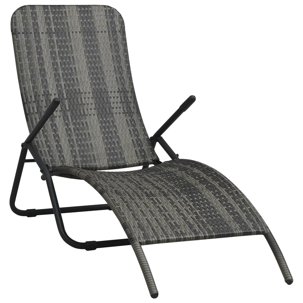vidaXL saliekams sauļošanās krēsls, pelēka PE rotangpalma