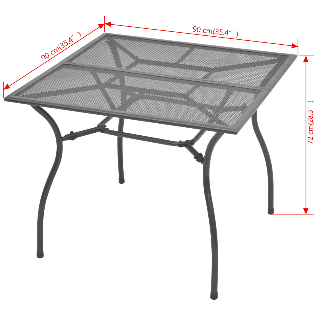 vidaXL dārza galds, 90x90x72 cm, tērauda siets