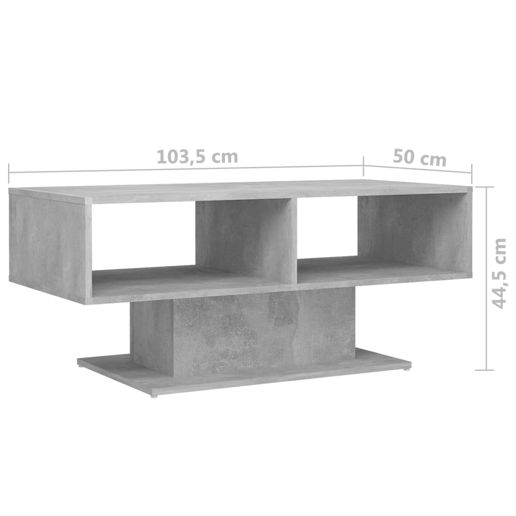 vidaXL kafijas galdiņš, betona pelēks, 103,5x50x44,5 cm, skaidu plātne