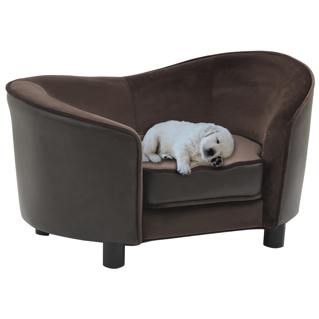 vidaXL suņu dīvāns, brūns, 69x49x40 cm, plīšs, mākslīgā āda