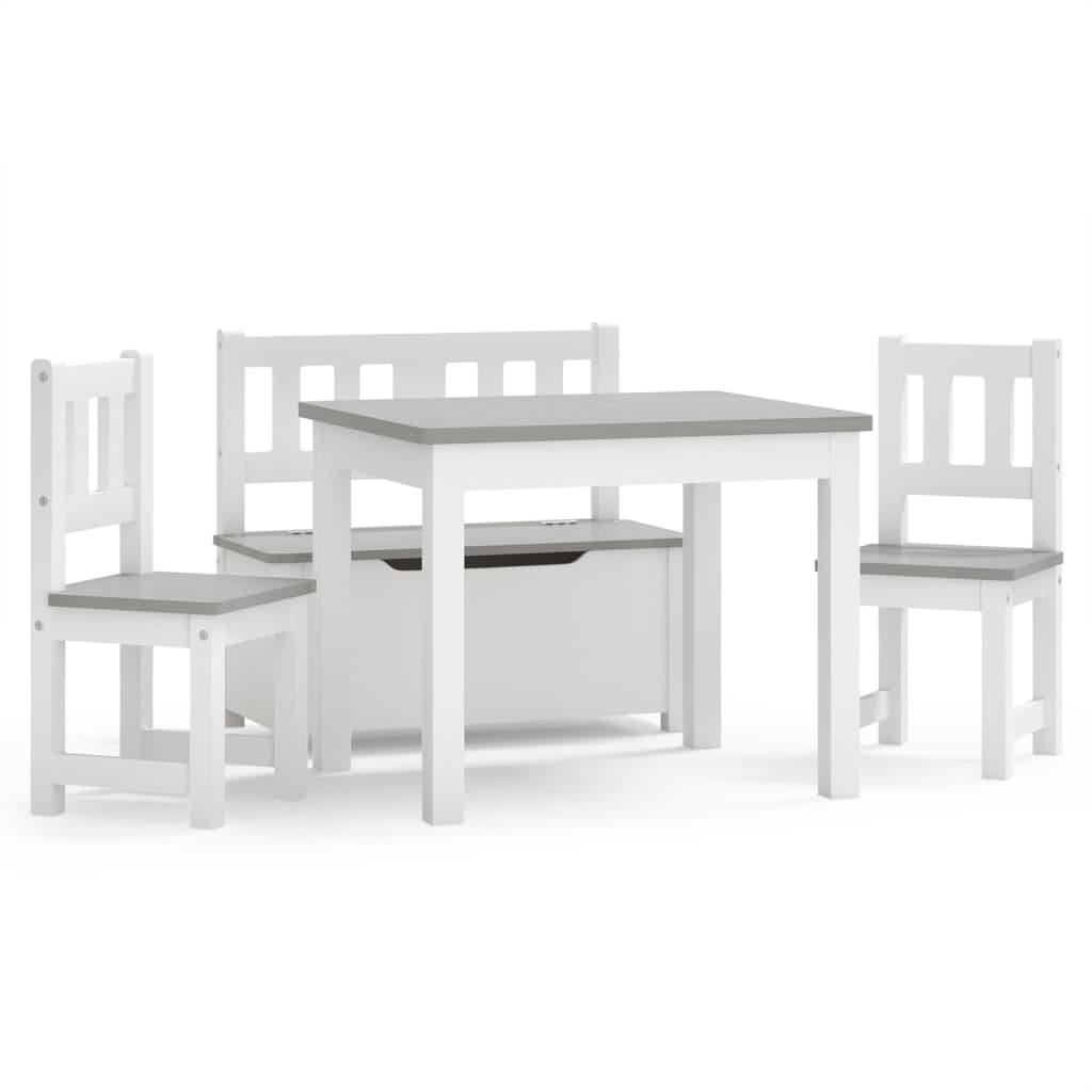 vidaXL 4-daļīgs bērnu galda un krēslu komplekts, balts ar pelēku, MDF