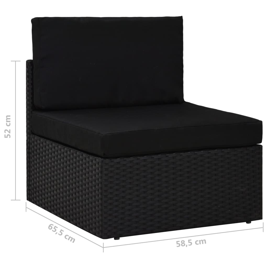 vidaXL moduļu dīvāns, trīsvietīgs, melna PE rotangpalma