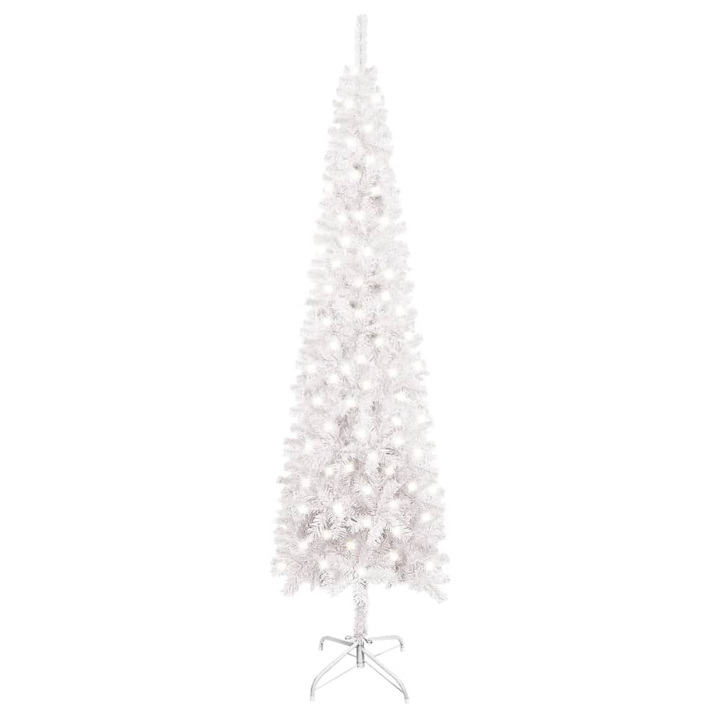vidaXL izgaismota Ziemassvētku egle, šaura, balta, 240 cm