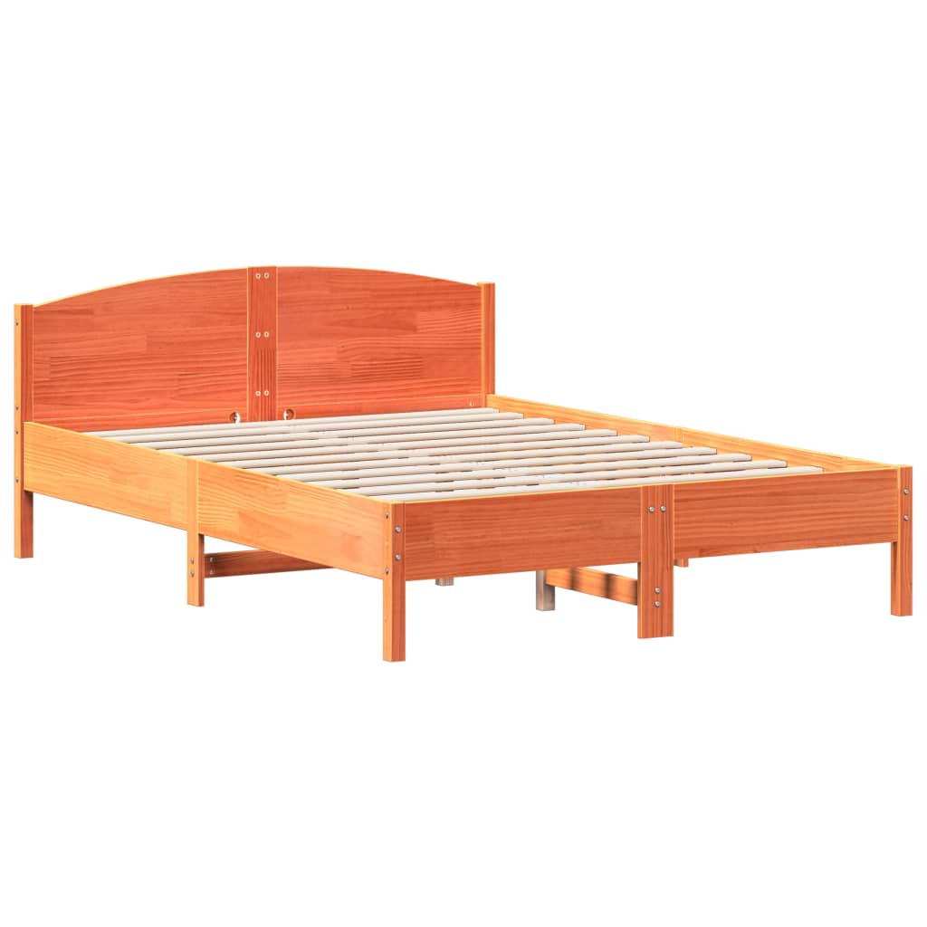 vidaXL gultas rāmis ar galvgali, vaska brūnas, 160x200 cm, priede