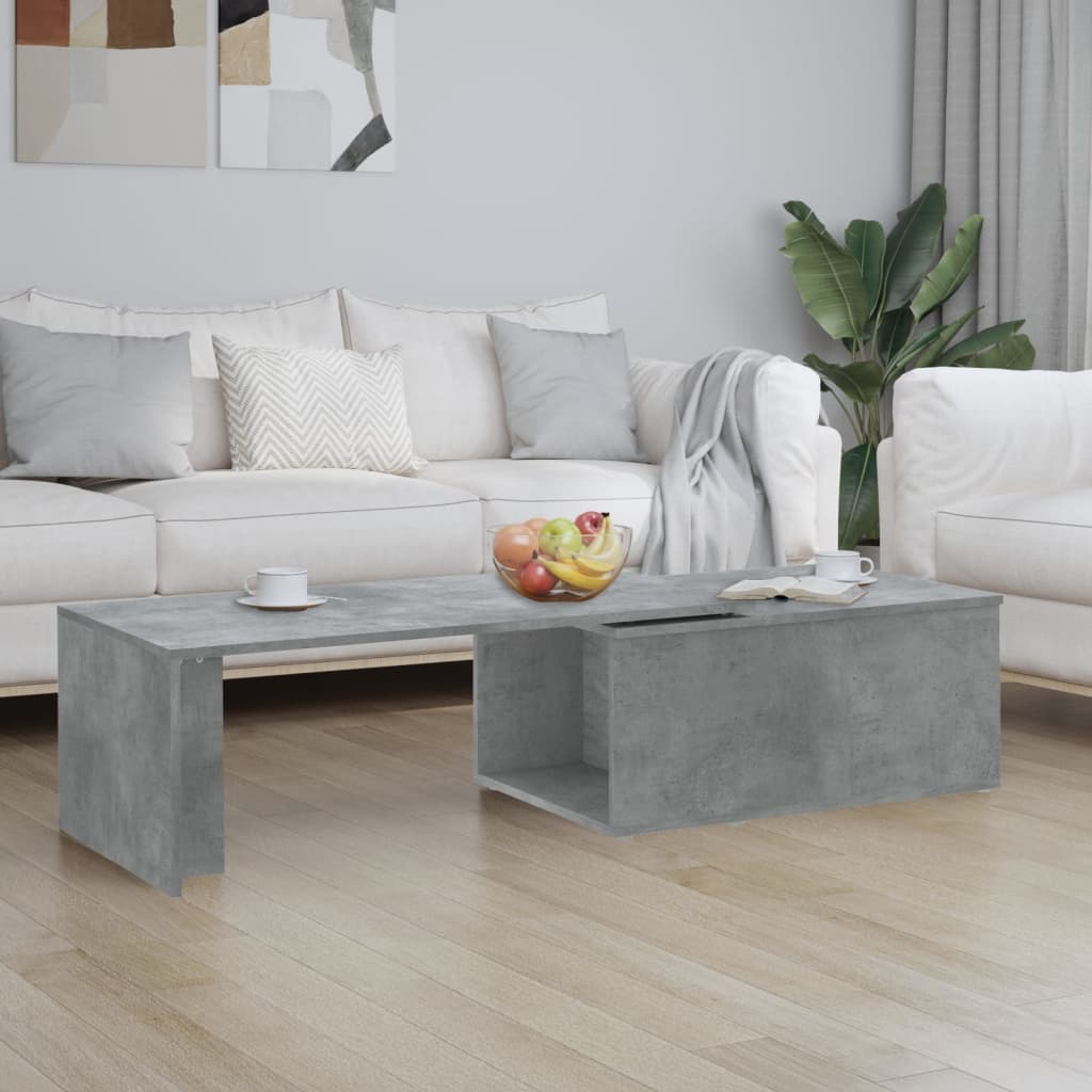 vidaXL kafijas galdiņš, betona pelēks, 150x50x35 cm, skaidu plāksne
