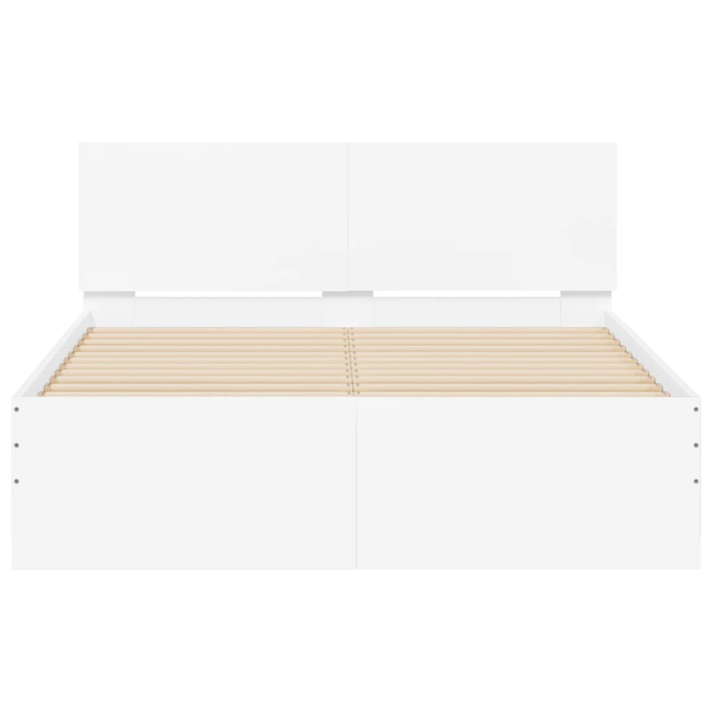 vidaXL gultas rāmis ar galvgali un LED, balts, 135x190 cm