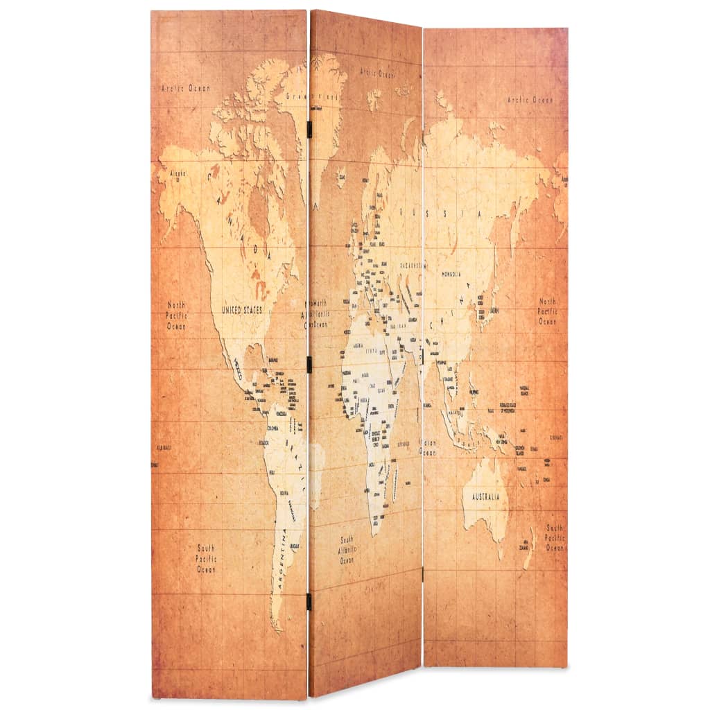 vidaXL istabas aizslietnis, 120x170 cm, saliekams, pasaules karte