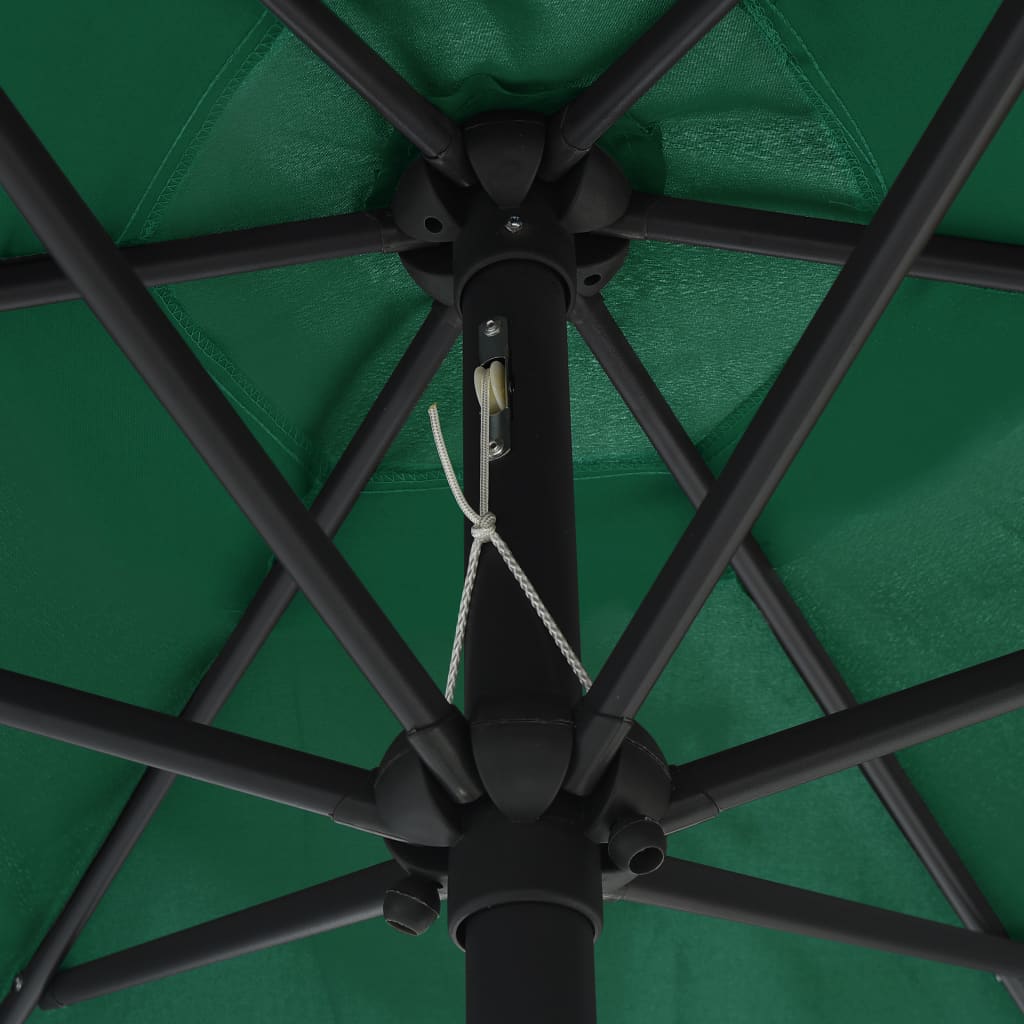 vidaXL saulessargs ar LED gaismiņām un alumīnija kātu, 270 cm, zaļš