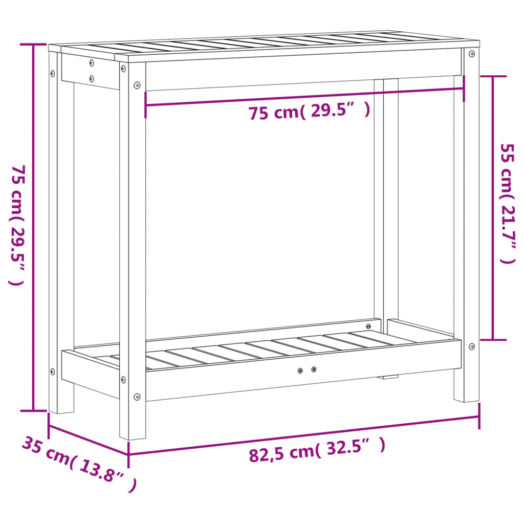 vidaXL stādīšanas galds ar plauktu, 82,5x35x75 cm, priedes masīvkoks