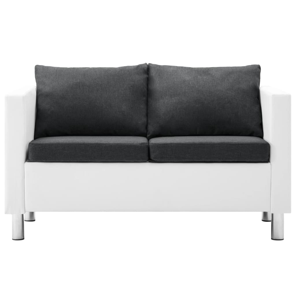 vidaXL divvietīgs dīvāns, balts un tumši pelēks, mākslīgā āda
