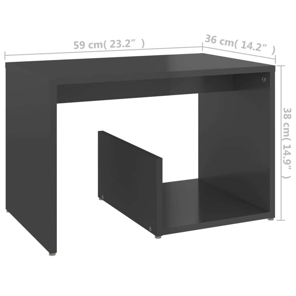 vidaXL galdiņš, spīdīgi pelēks, 59x36x38 cm, skaidu plāksne