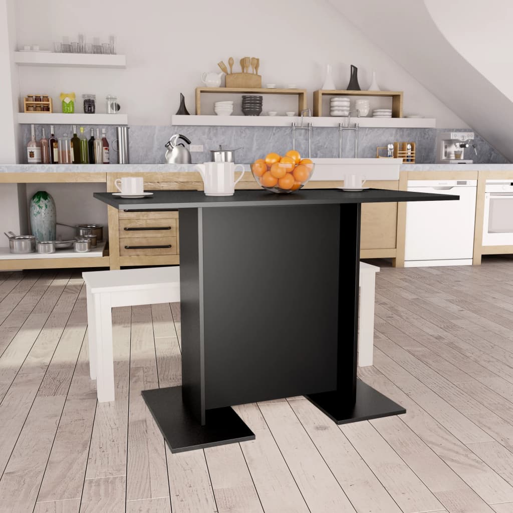 vidaXL virtuves galds, 110x60x75 cm, melns, skaidu plāksne