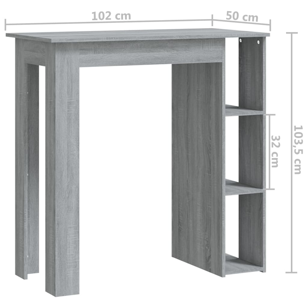 vidaXL bāra galds ar plauktu, pelēka sonoma krāsā, 102x50x103,5 cm