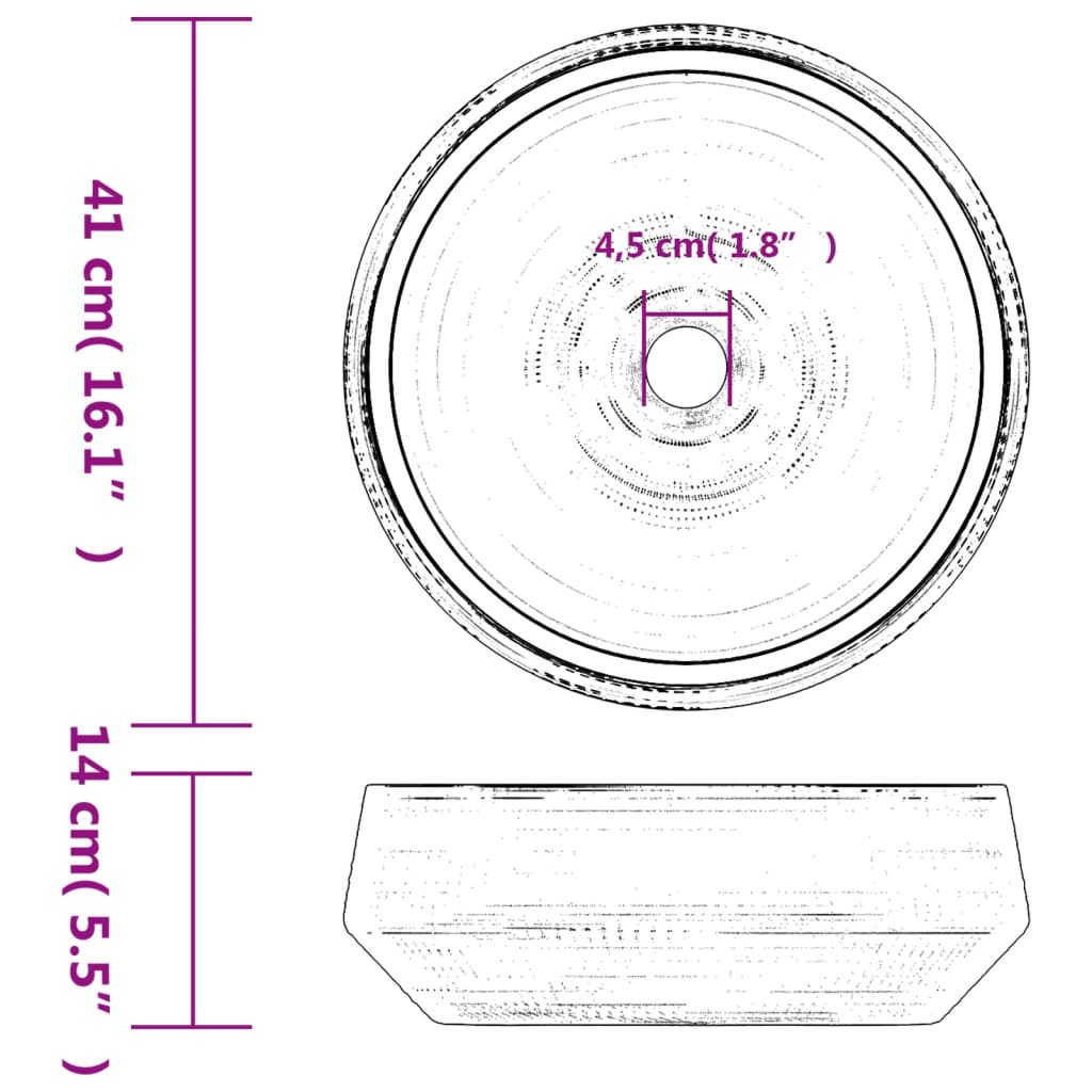 vidaXL izlietne, liekama uz virsmas, pelēka, apaļa, Φ41x14 cm