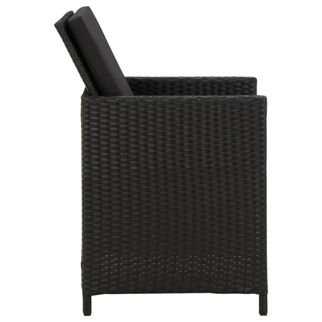 vidaXL dārza krēsli, 4 gab., ar matračiem, PE rotangpalma, melni