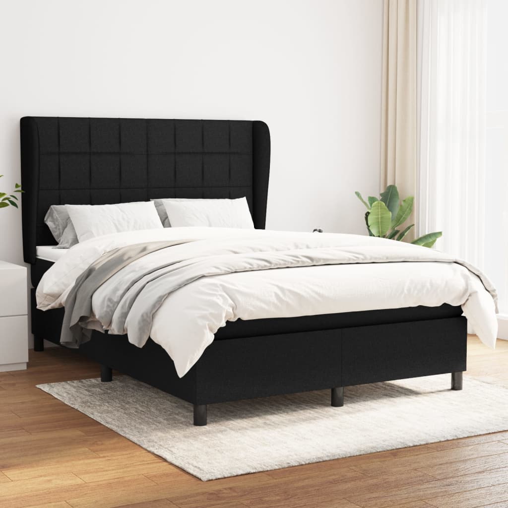 vidaXL atsperu gulta ar matraci, melna, 140x200 cm, audums