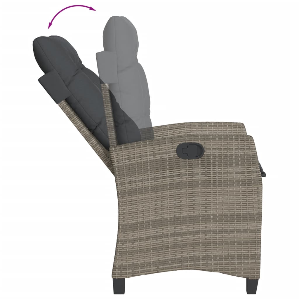 vidaXL atgāžams dārza krēsls ar matračiem, pelēka PE rotangpalma